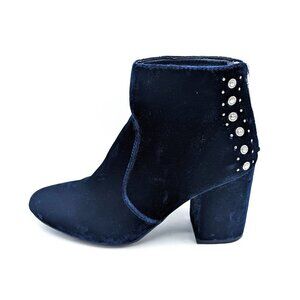 Guess Blue VELVET Western Studded Ankle Boots Booties Zip Block Heel Size 8 (38)